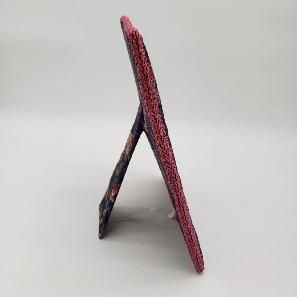 Vintage Floral Padded Fabric Photo Frame Pink Crochet Trim Butterfly Cottagecore